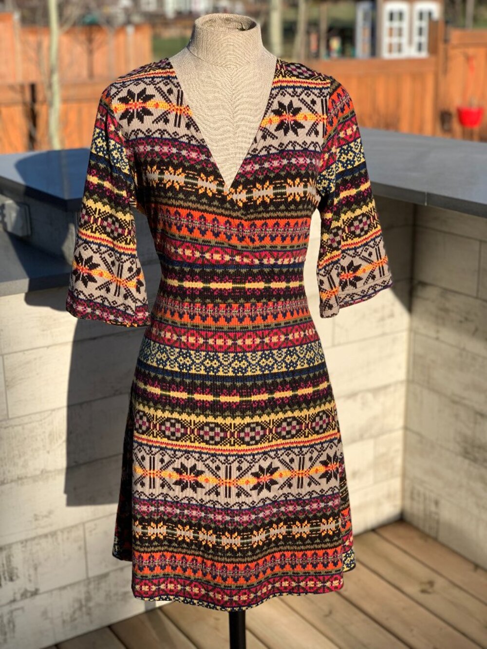 Angie Faux Wrap Dress M Multicolour Soft Knit Southwestern Print Tie Waist Boho